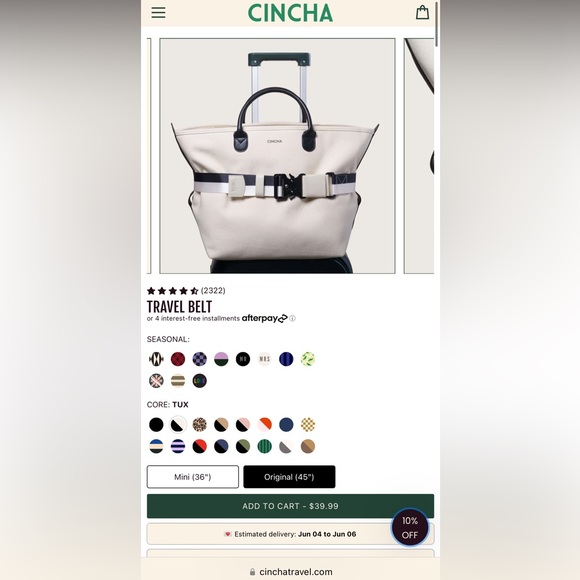 Cincha Travel Belts - Tux (Black/Ivory) - New - Great with your Away or Béis! - Picture 7 of 8